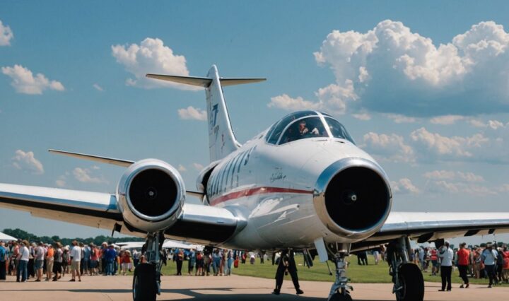 Elvis's jet at EAA AirVenture Oshkosh with crowd.