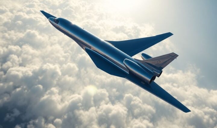 Sleek light jet soaring through a clear blue sky.