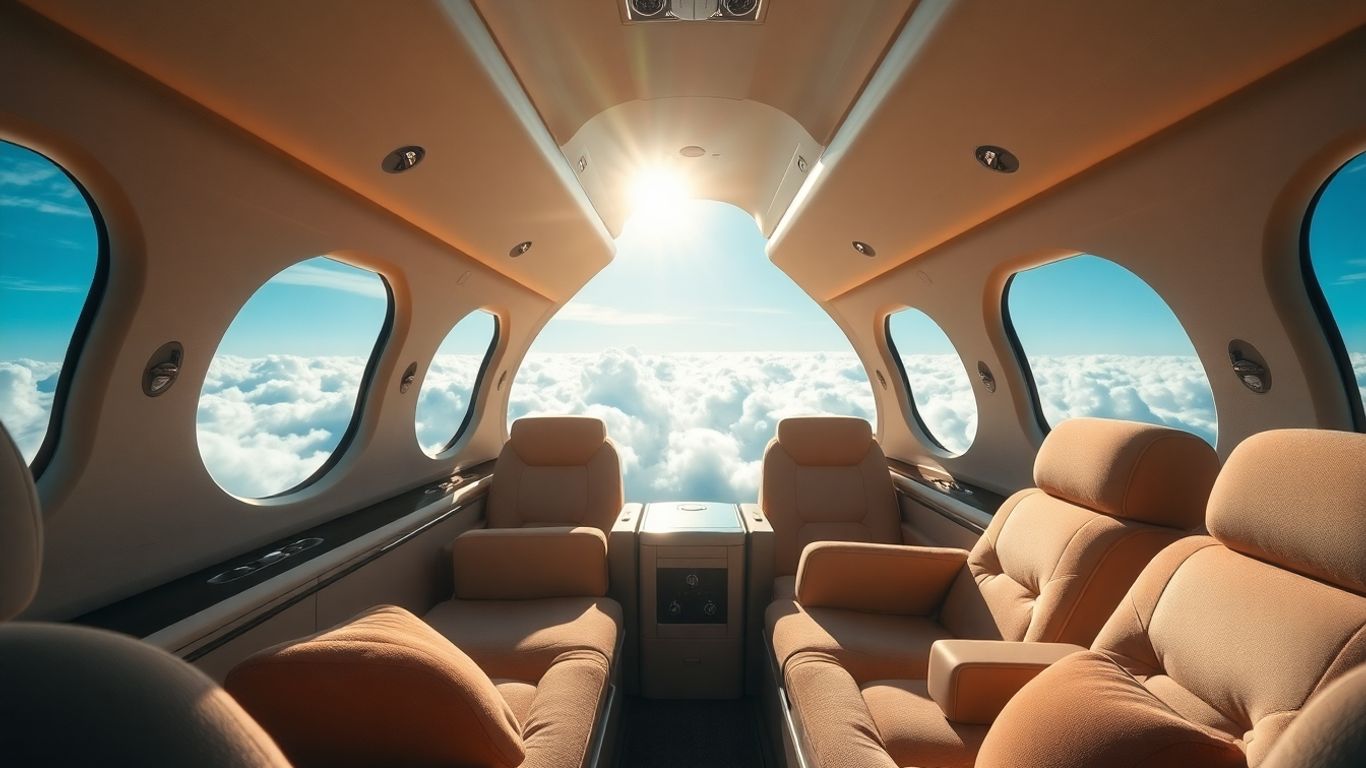 Interior of a luxurious private jet cabin.