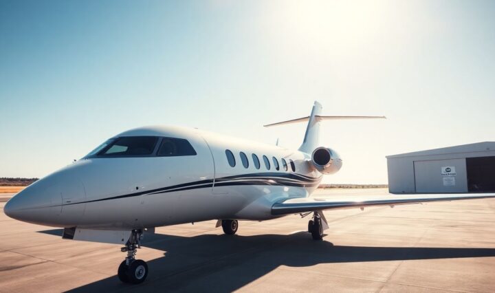 Luxurious private jet on tarmac