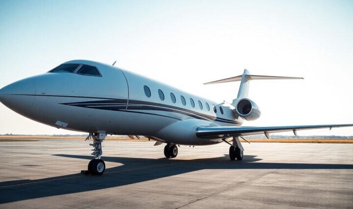 Luxurious private jet on tarmac