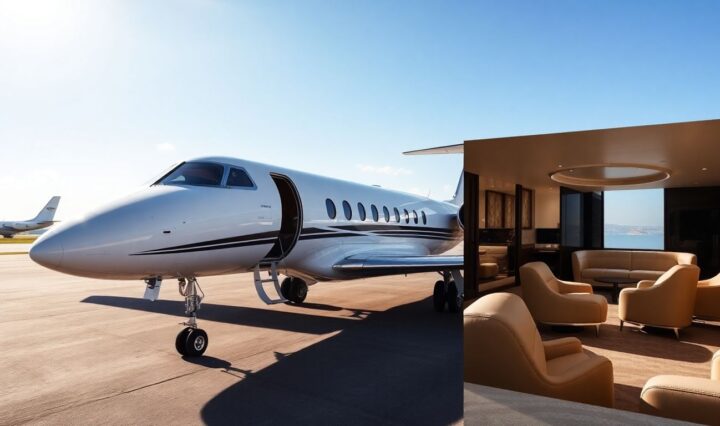 Private jet on tarmac, luxury travel experience.