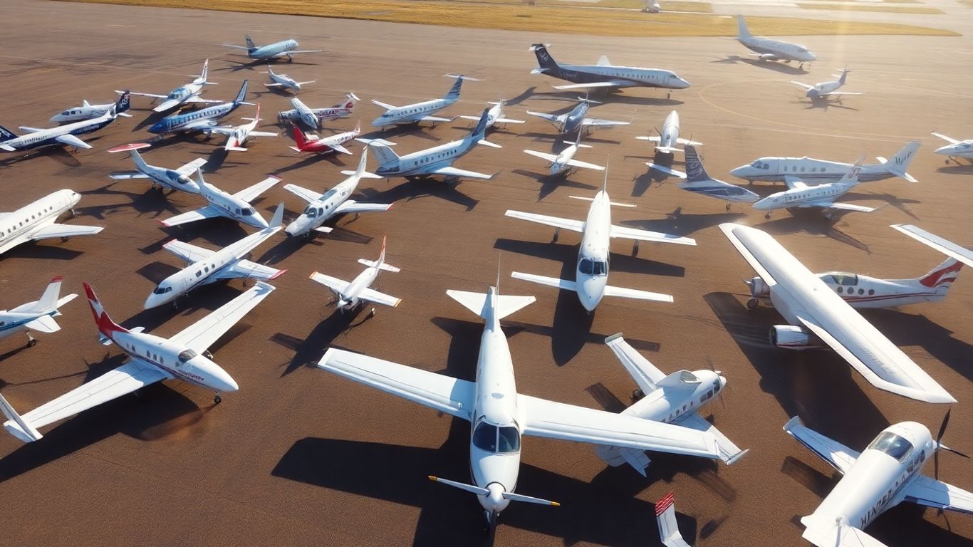 Used airplanes for sale on a sunny airfield.