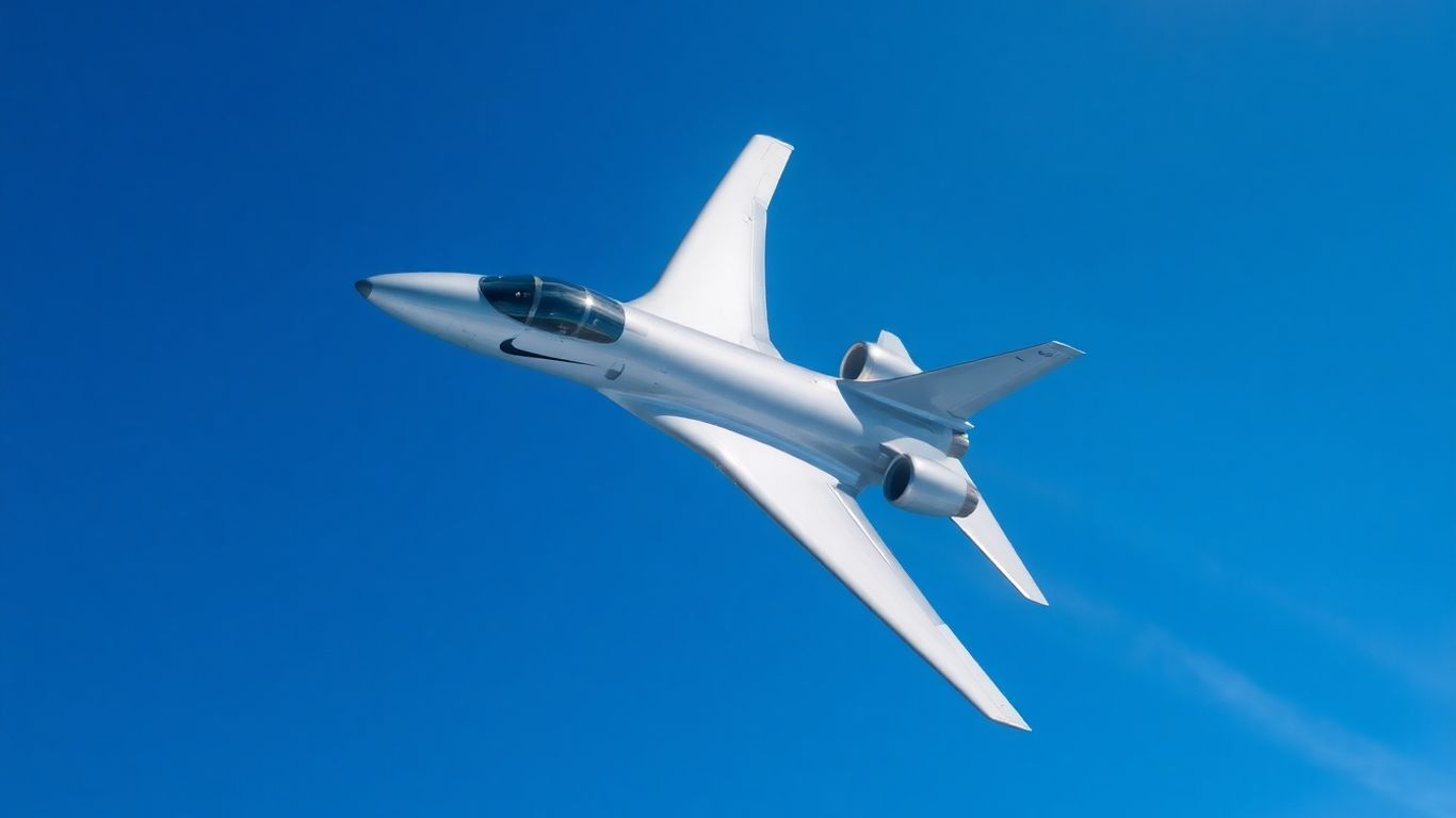 Nike jet aircraft flying high in the sky.