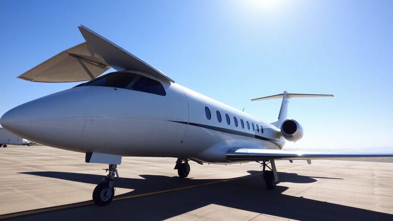 Sleek private jet on a sunny tarmac.