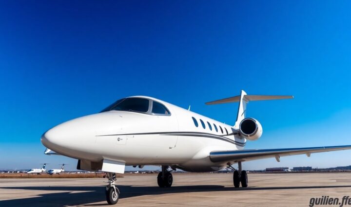 Luxury private jet on Dallas tarmac.