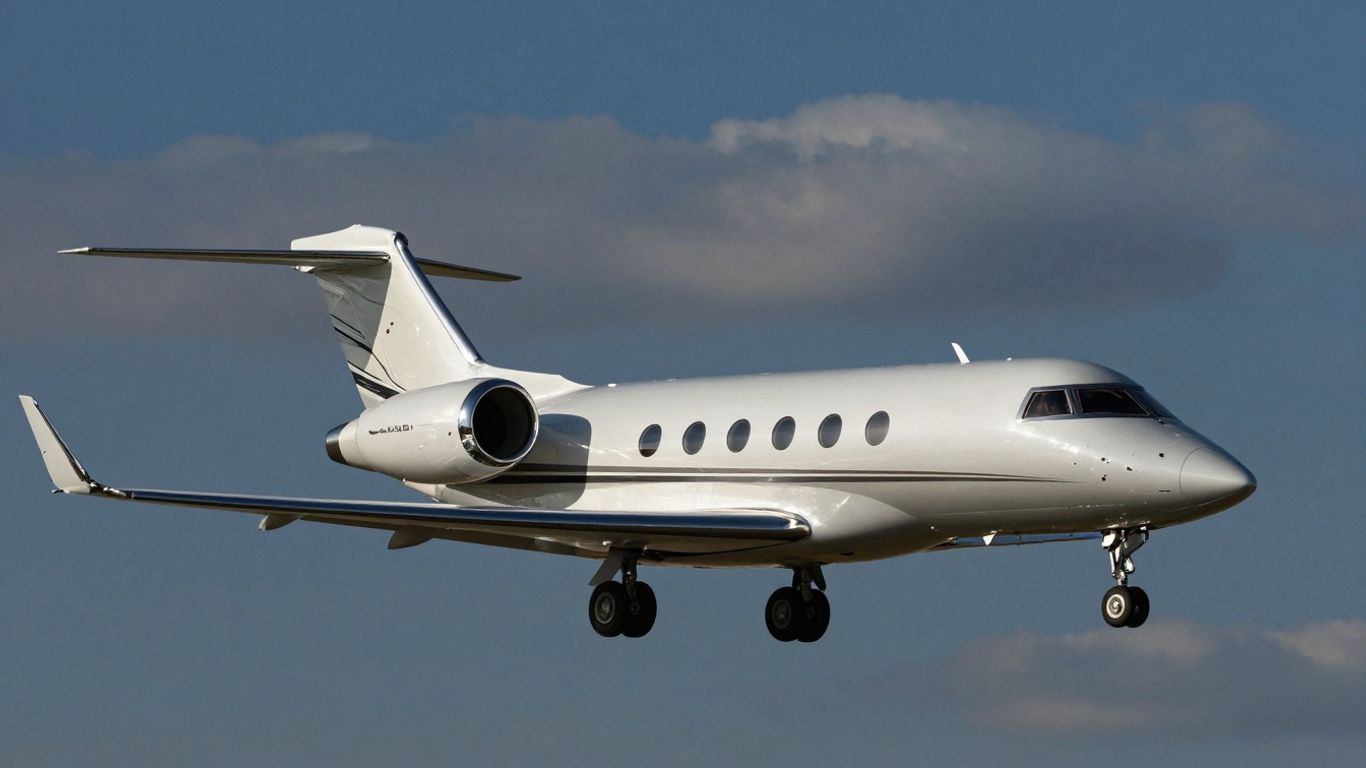 Bombardier Global 7500 private jet in flight.