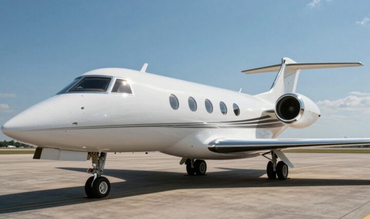 Private jet on tarmac, luxury air travel