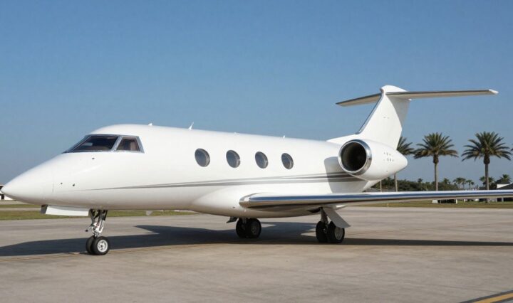 Private jet on tarmac in Orange County