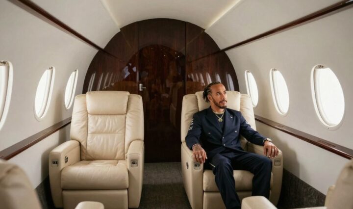 Inside Lewis Hamilton's private jet cabin.