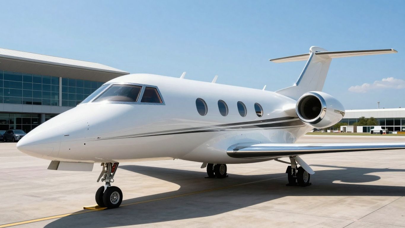 Private jet on tarmac, luxury travel.