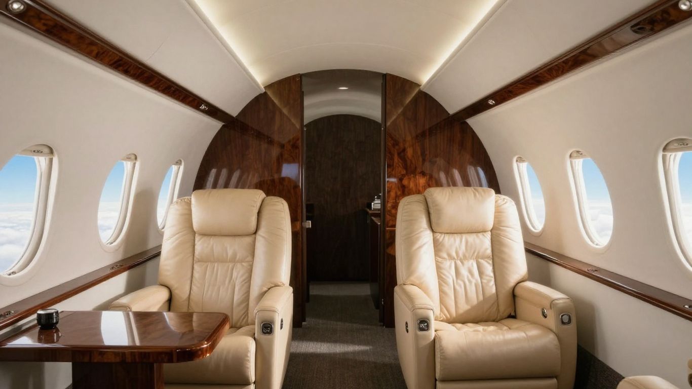Interior of a luxurious private jet cabin.