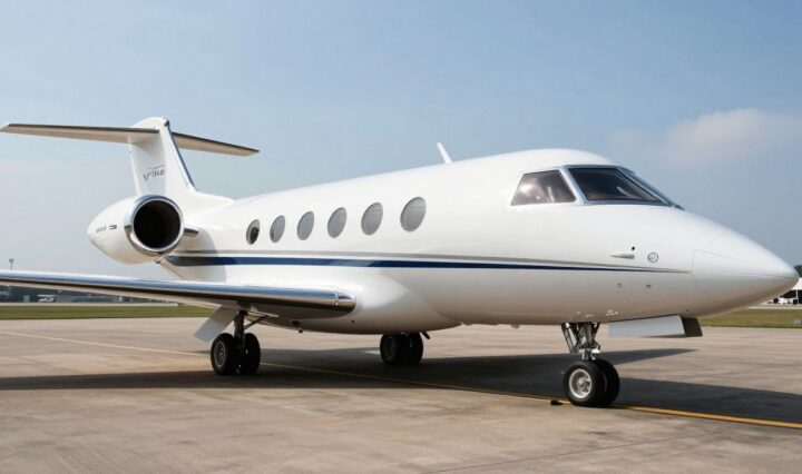 Lewis Hamilton's private jet on the tarmac.