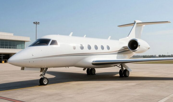 Private jet on tarmac, ready for seamless travel.